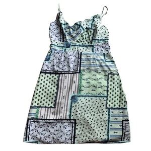 Loft Women’s Patchwork Twist Cutout Dress Size 10 Petite Summer Dress Blue Green